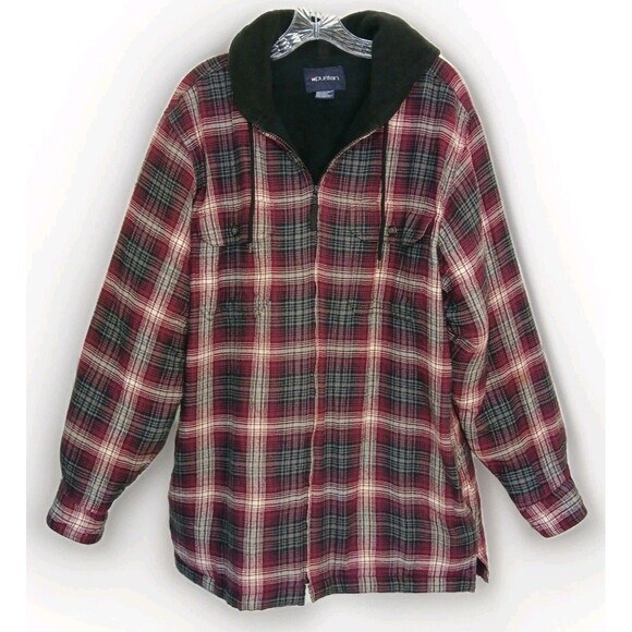 Pre-Owned Puritan Men's M Red Plaid Flannel Fleece Hooded Jacket 100% Cotton - Picture 2 of 16
